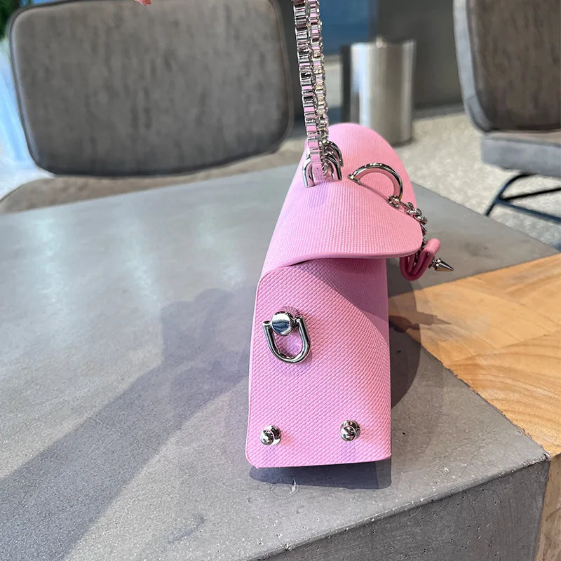 Clutch Bag Luxury Designer Handbag for Women with Chain Metal Ring Handle PU Leather Rhinestones Purses Shoulder Bag