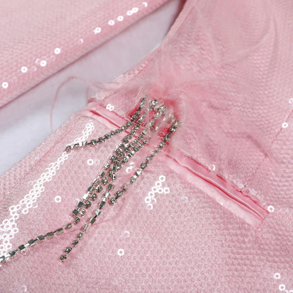 Solid Loose Spliced Feather Blazer for Women Lapel Long Sleeves Patchwork Sequins Fashion Coat Female Clothing New