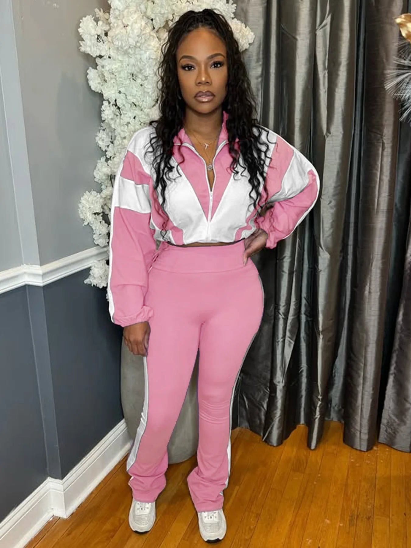 CM.YAYA Active Patchwork Women's Set Zipper Sweatshirt Jacket and Long Pants Suit 2025 Sporty Two 2 Piece Sets Outfit Tracksuit