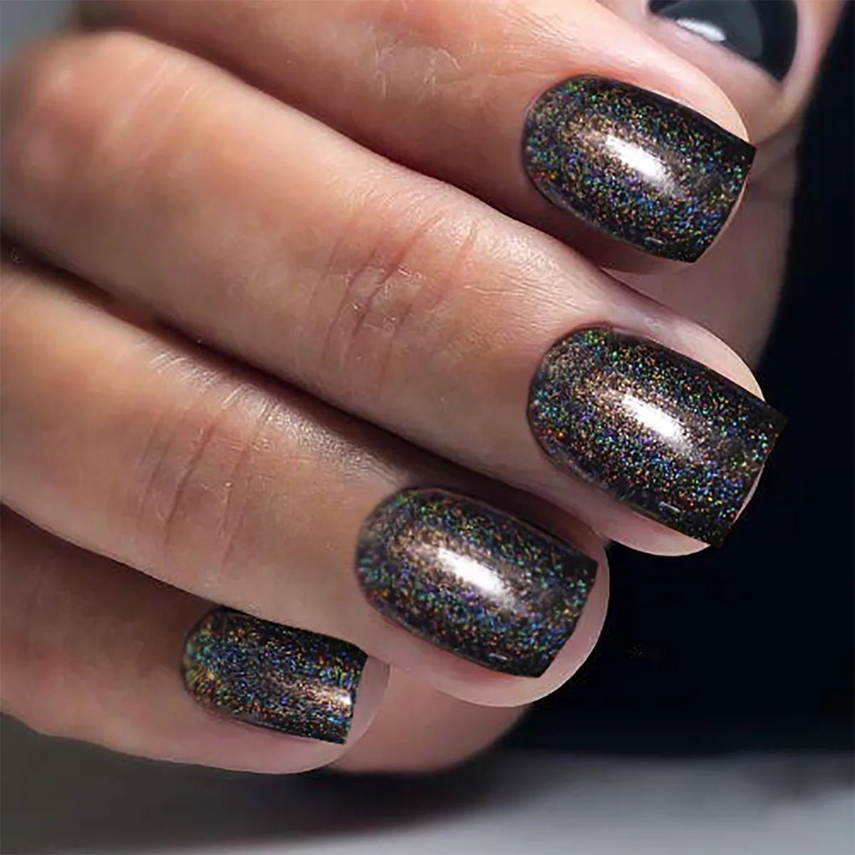 24pcs/set short square fake nails super flash glitter UV nail tips black blue green pink gold faux ongles press on false nail