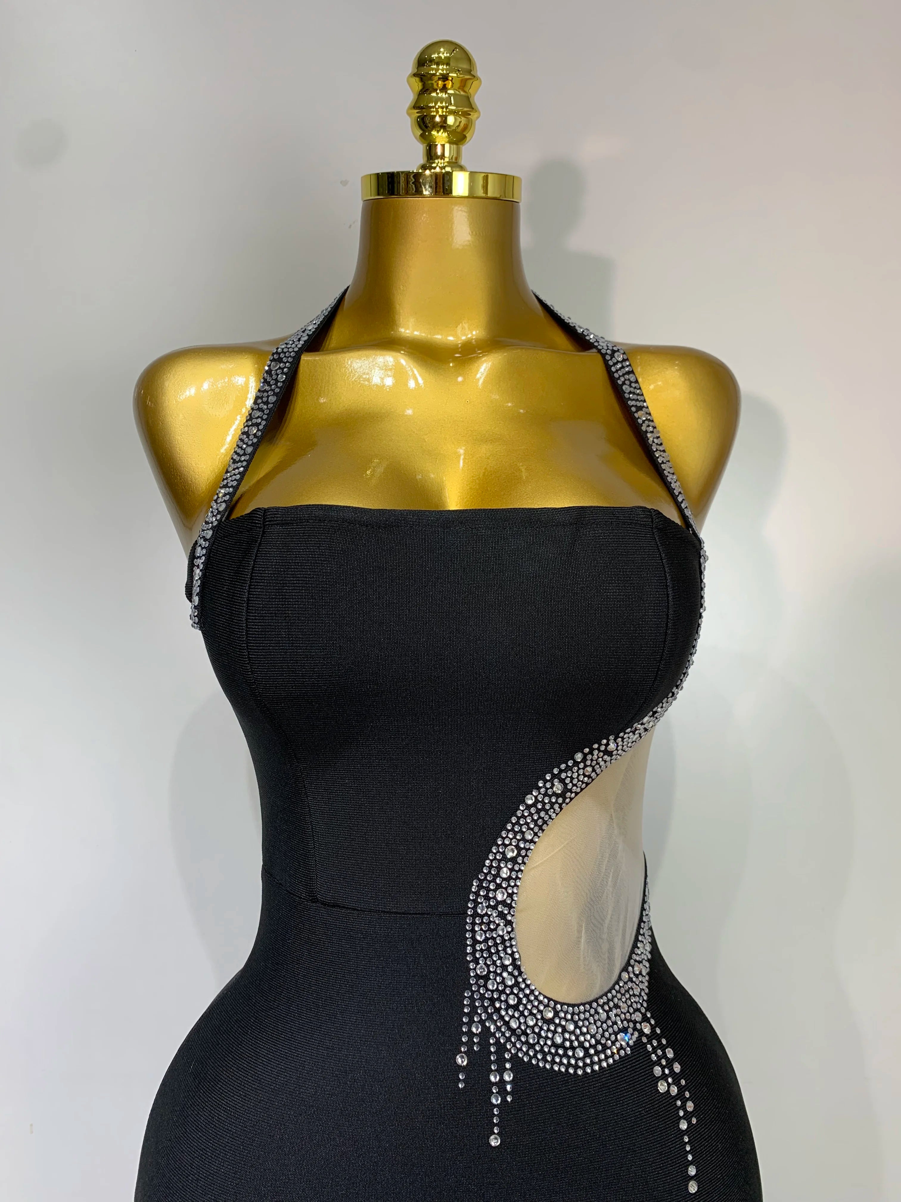 Women Sexy Rhinestone Halter Long Bandage Bodycon Dress 2025 Celebrity Elegant Evening Party Luxury Birthday Wedding Dresses