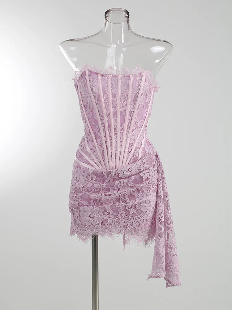 White Birthday Dress for Women Luxury Women's Dresses Lace Patchwork Elegant Evening Gowns Spring Woman Prom Clothing purple