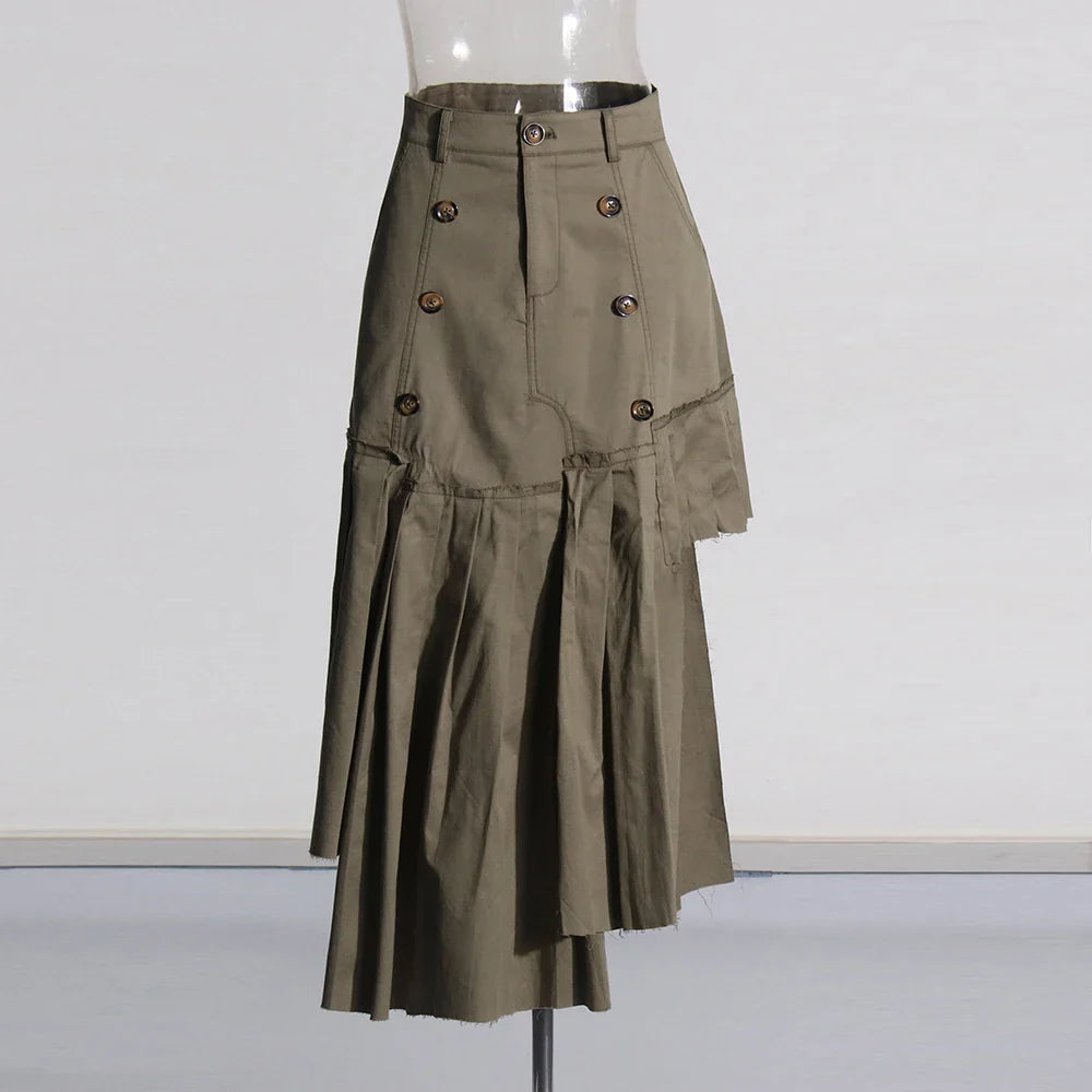 Solid Patchwork Button Two Piece Set For Women Lapel Long Sleeve Coat High Waist Irregular Skirt Chic Sets Female