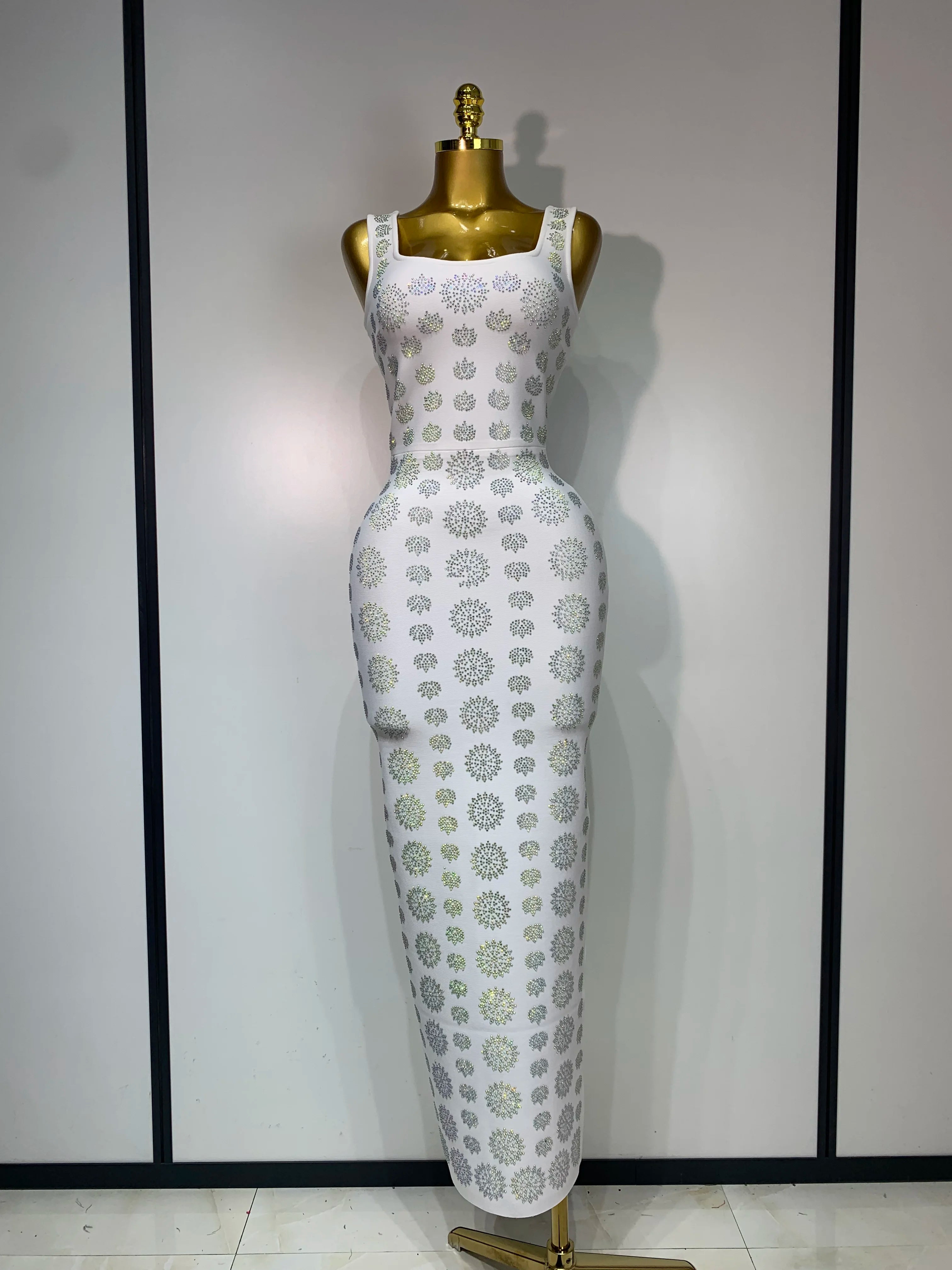 High Qulity Sparkling Diamonds Sleeveless Strech Bandage Dress Elegant Woman Evening Party Wedding Guest Luxury Birthday Dress