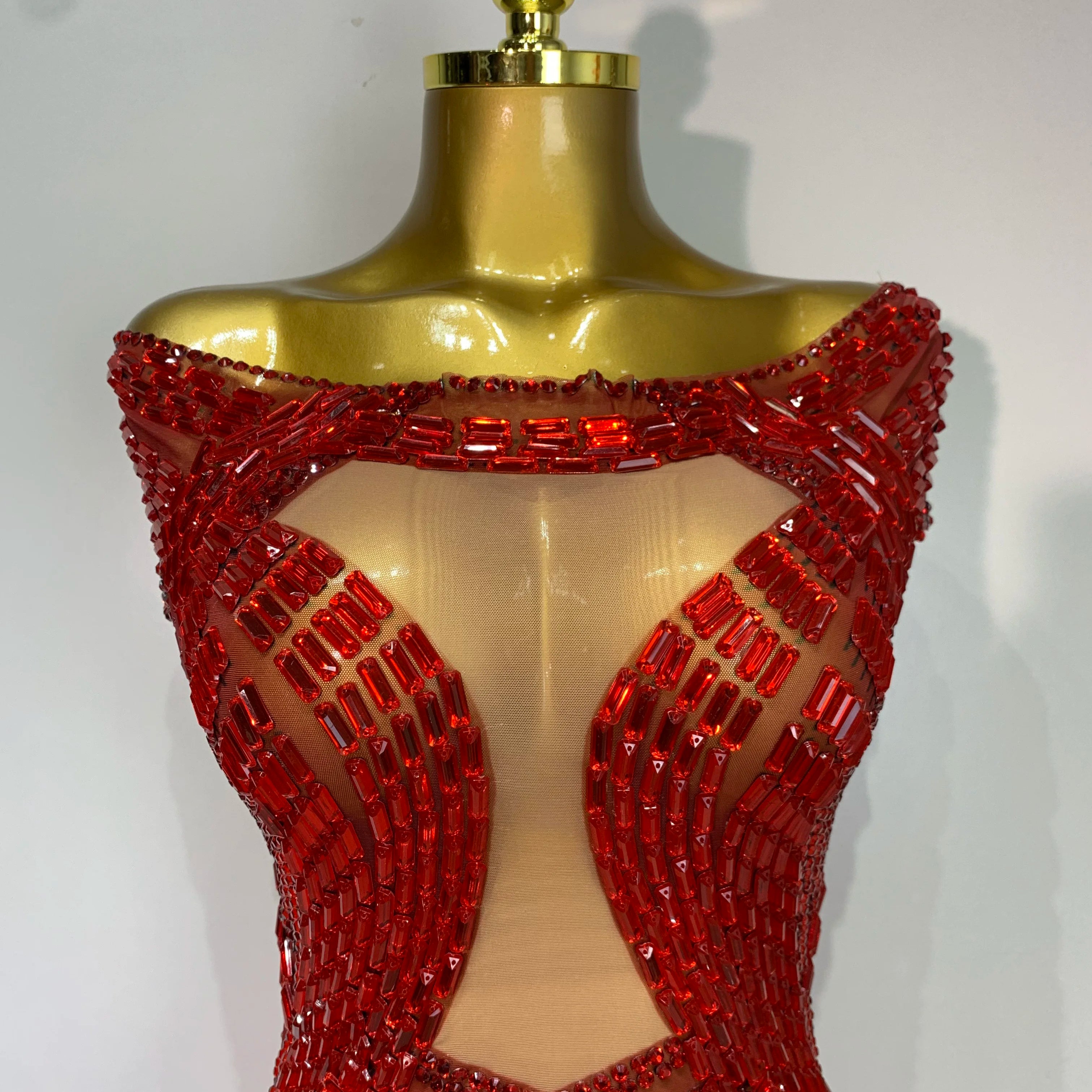 Luxury Rhinestones Sexy Mesh See Through Mini Dress Women Celebrate  Birthday Evening Party Dress Stage Performance  Costume