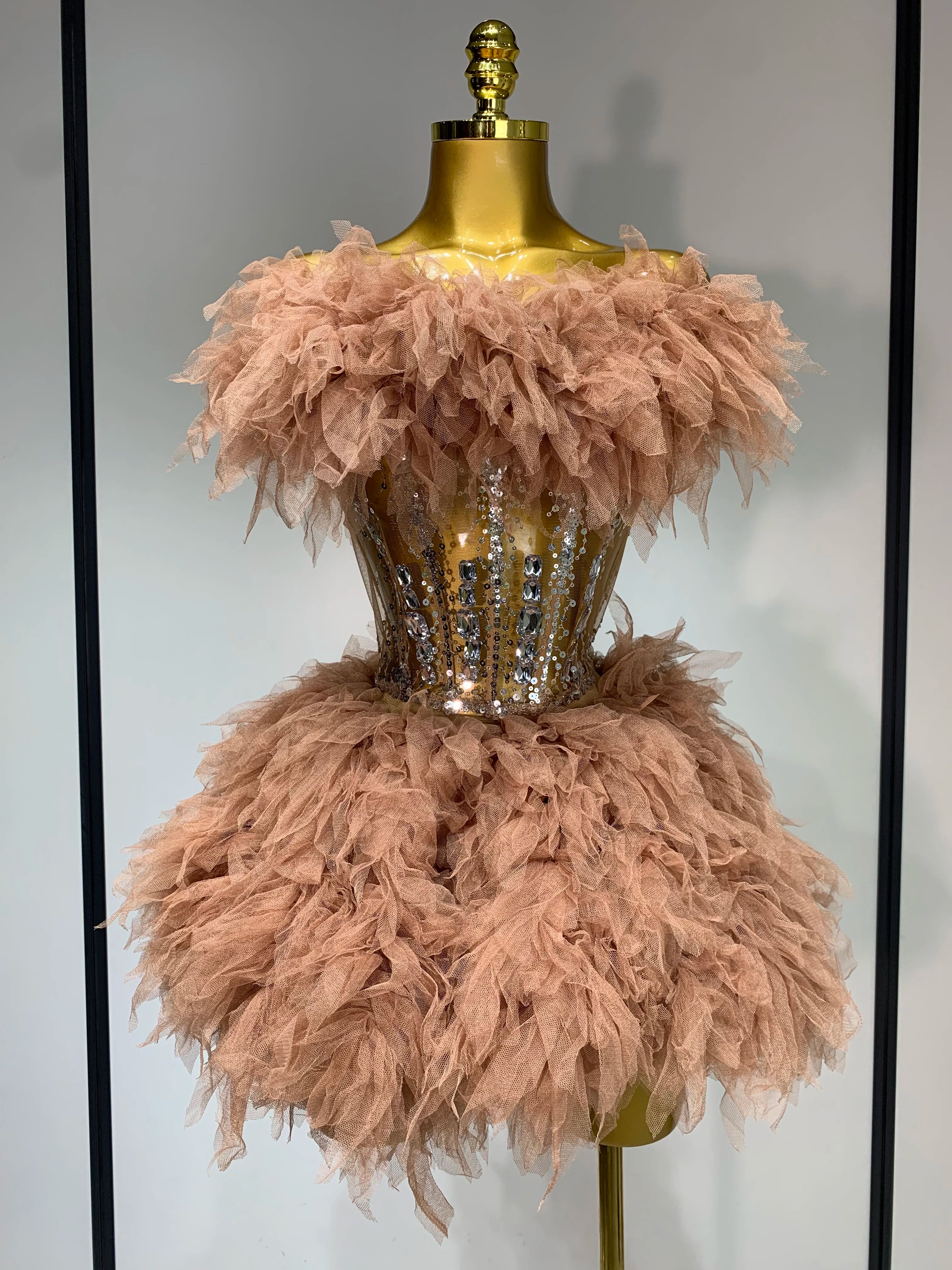 Sexy Strapless Red Mesh Two Pieces Set Singer Nightlcub Party Stage Outfit Photo Shoot Prom Gown Luxury Birthday Dresses