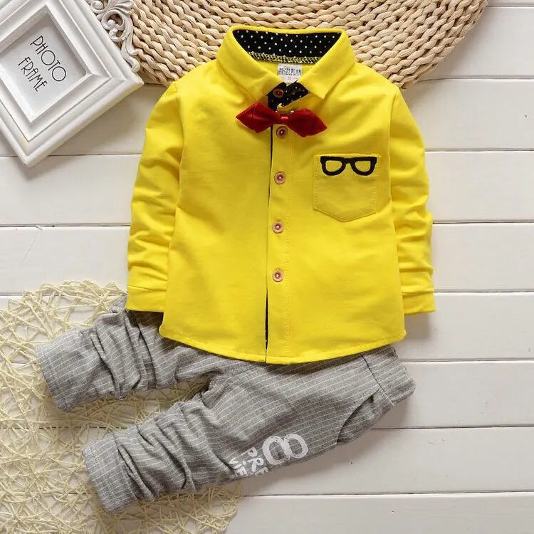 Kids Thinner Clothes Sets Spring Autumn Tracksuit Baby Boys Kid Long Sleeve Gentleman Suits Children T Shirt Pants Clothing Sets S0011-Yellow