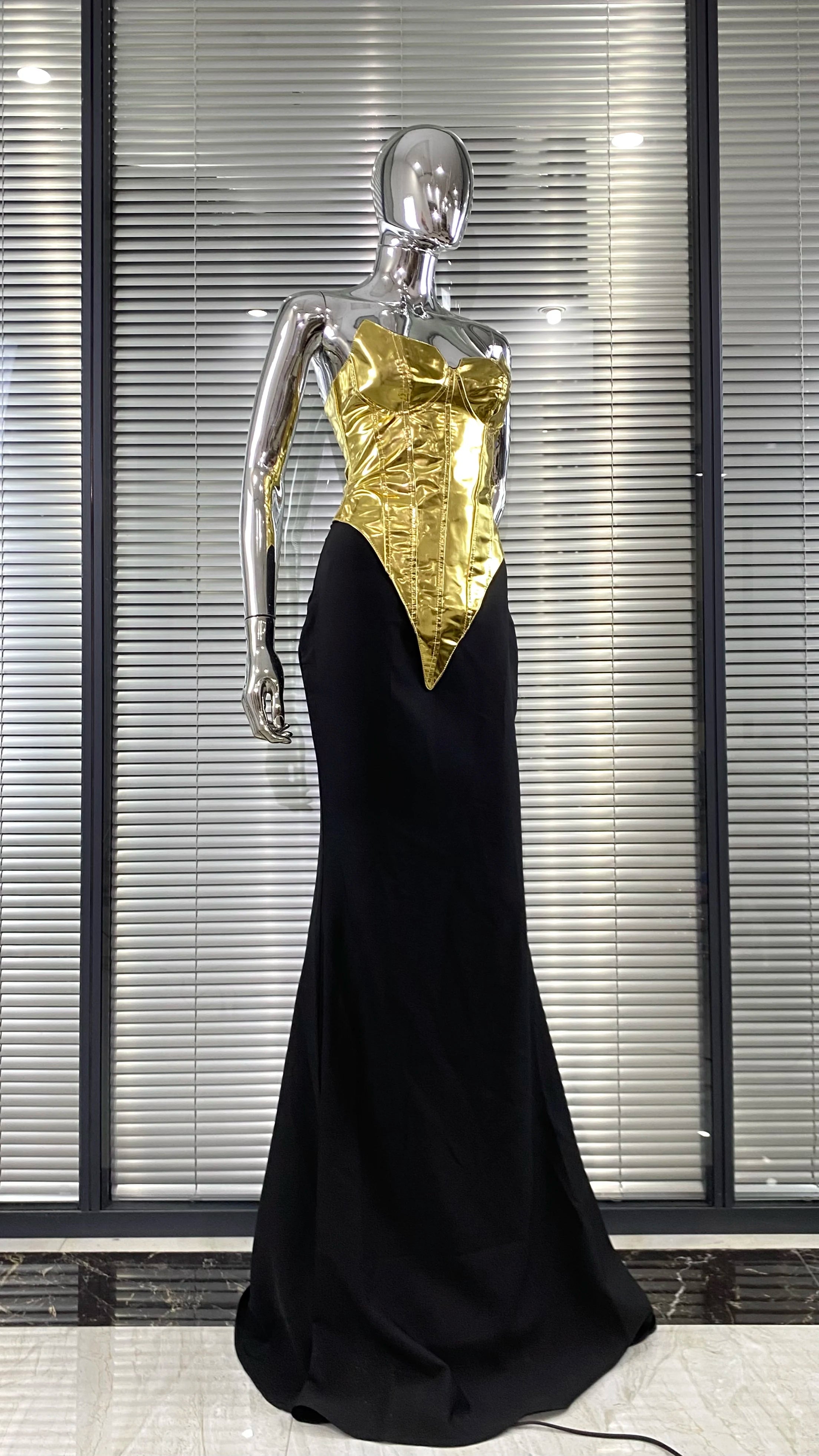 High Quality Women Sexy Gold Laced-up Tops Long Maxi Skirt Set Celebrate Evening Party Nightclub Fashion Cocktail Outfit Dress