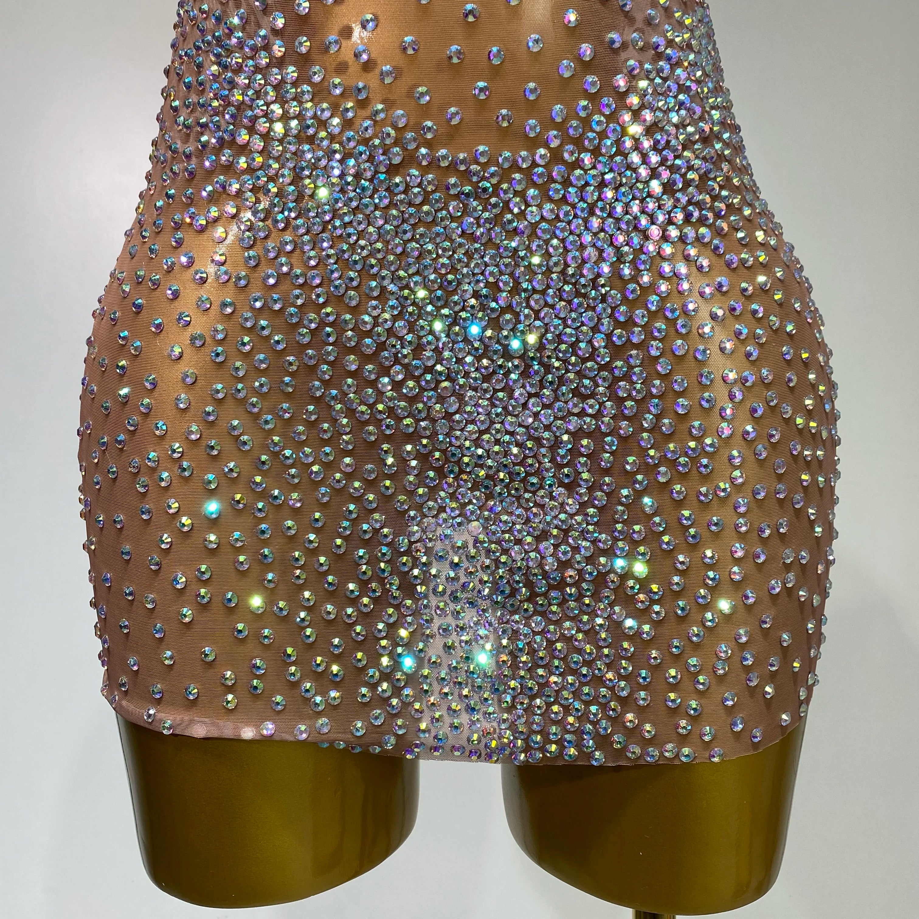 Sparkly Rhinestones Women Sexy One Shoulder Bodycon Mini Dress Mesh See Through Celebrate Nightclub Party Birthday Stage Outfit