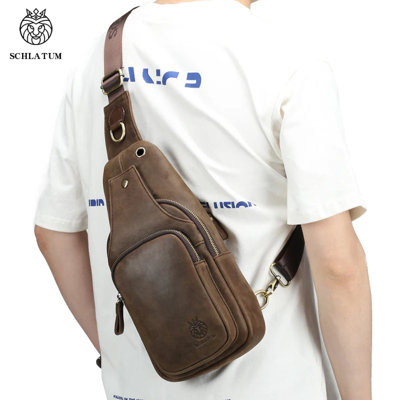 Chest Bag Leather Casual Triangle Crossbody Design Travel Shoulder Backpack Men Leather Multifunctional Bag