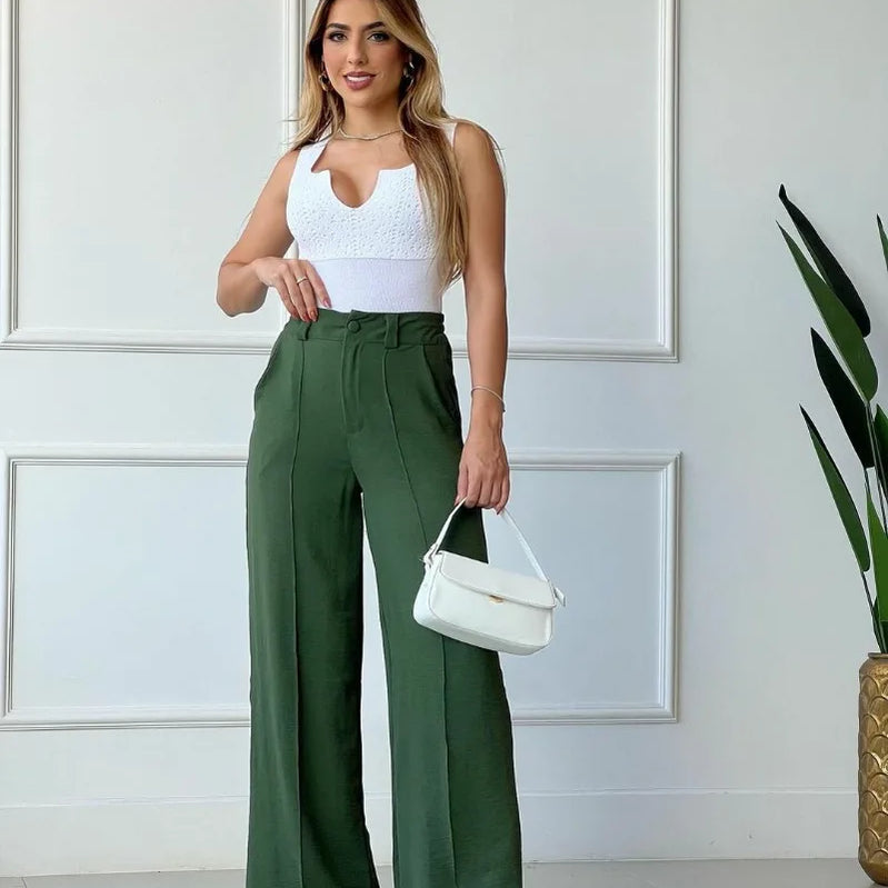 Spring Summer Solid Color Fashion Casual Pants Women's High Waisted Wide Leg Pants
