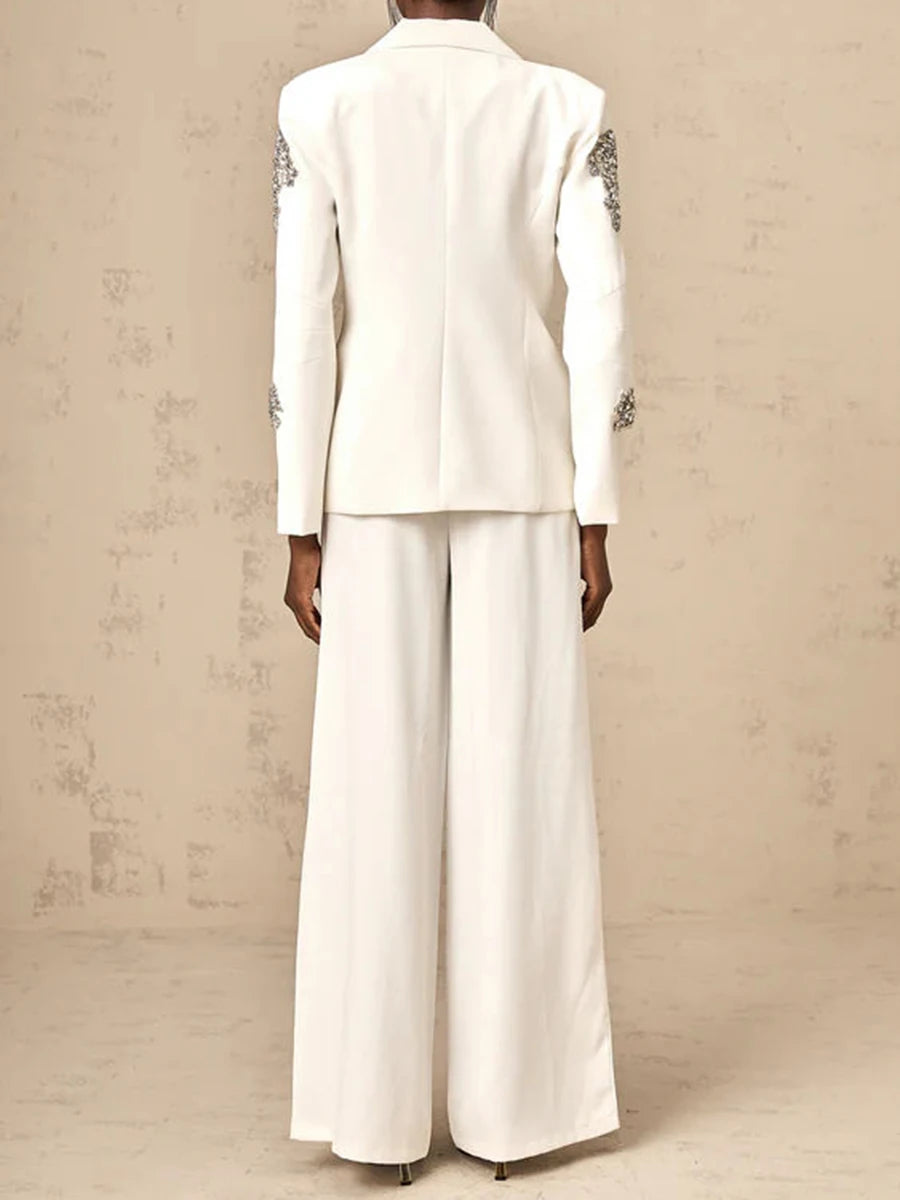 TWOTWINSTYLE Solid Fashion Two Piece Set for Women Notched Spliced Pockets Blazer High Waist Wide Leg Pants Female Clothing New