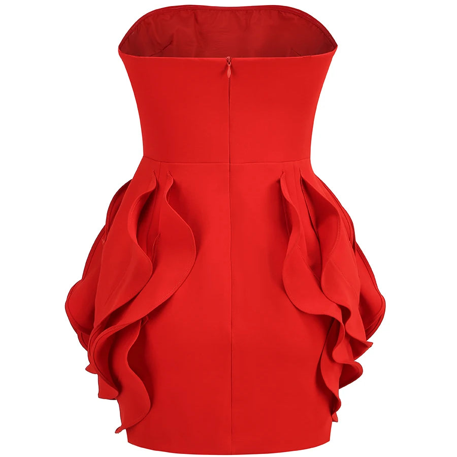 Vestido curto sexy sem alças com flores grandes e colado ao corpo, novo vestido de primavera 2024 para mulheres, fofo, celebridade, festa de aniversário, vestido de baile para meninas