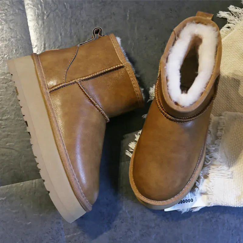 Women's Newest Australian Classic Real Cowhide Real Wool Snow Boots Winter Waterproof Stain and Oil Resistant Warm Leather