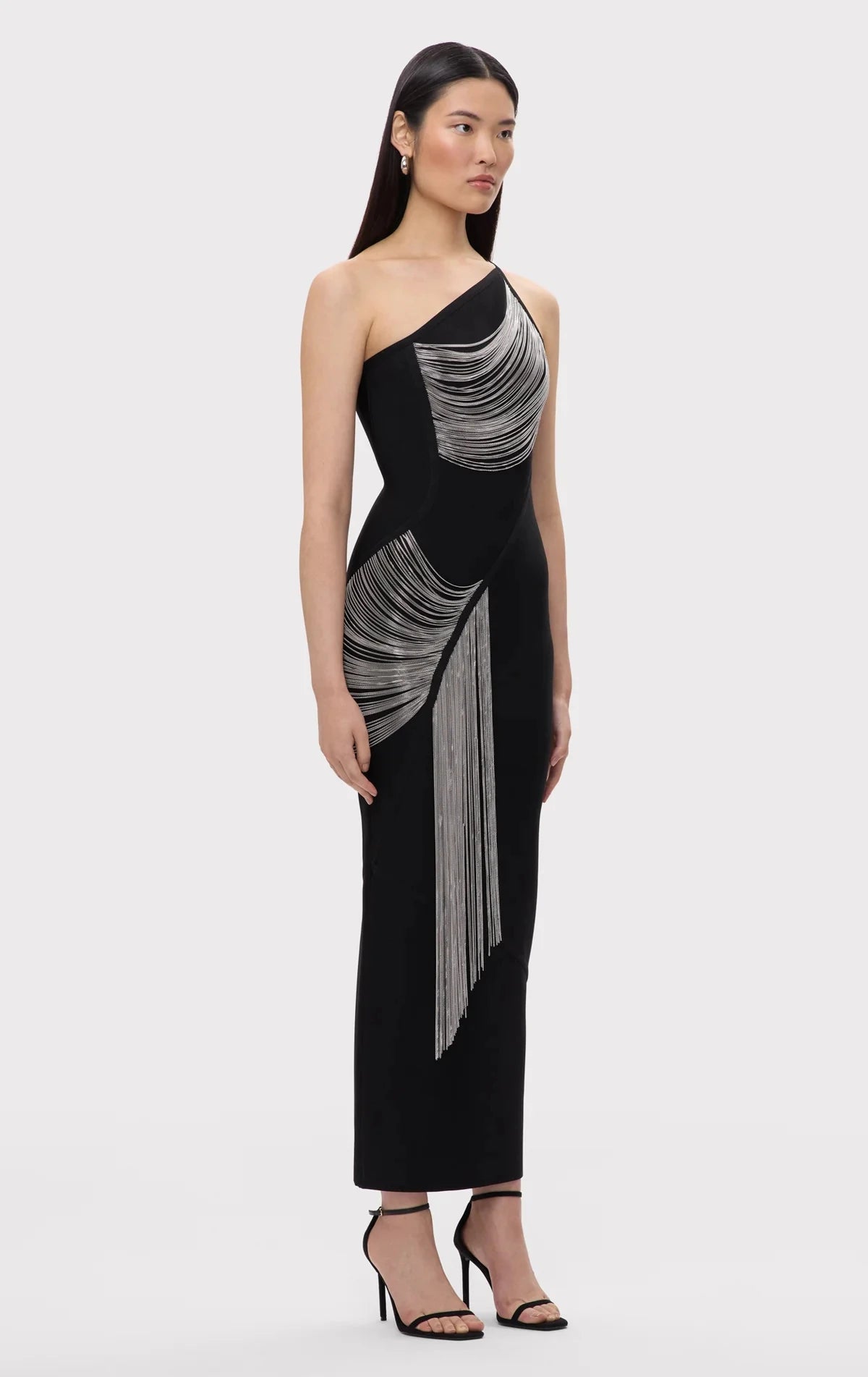 New Arrival Women Sexy Halter Off the Shoulder Silver Tassels Bodycon Long Bandage Dress Evening Party Celebrate Cocktail Wear