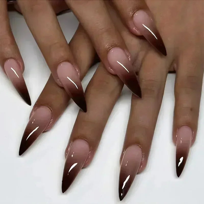 24 peças unhas postiças com cola amêndoa preto vermelho gradiente design destacável strass acrílico unha postiça longa stiletto unhas de pressão