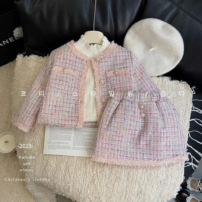 Winter Girls Clothing Set Autumn Fashion Thickening Jacket Tops+Skirt Warm Children Clothing Suits Korean Kids Clothes 2Pcs 2-7Y