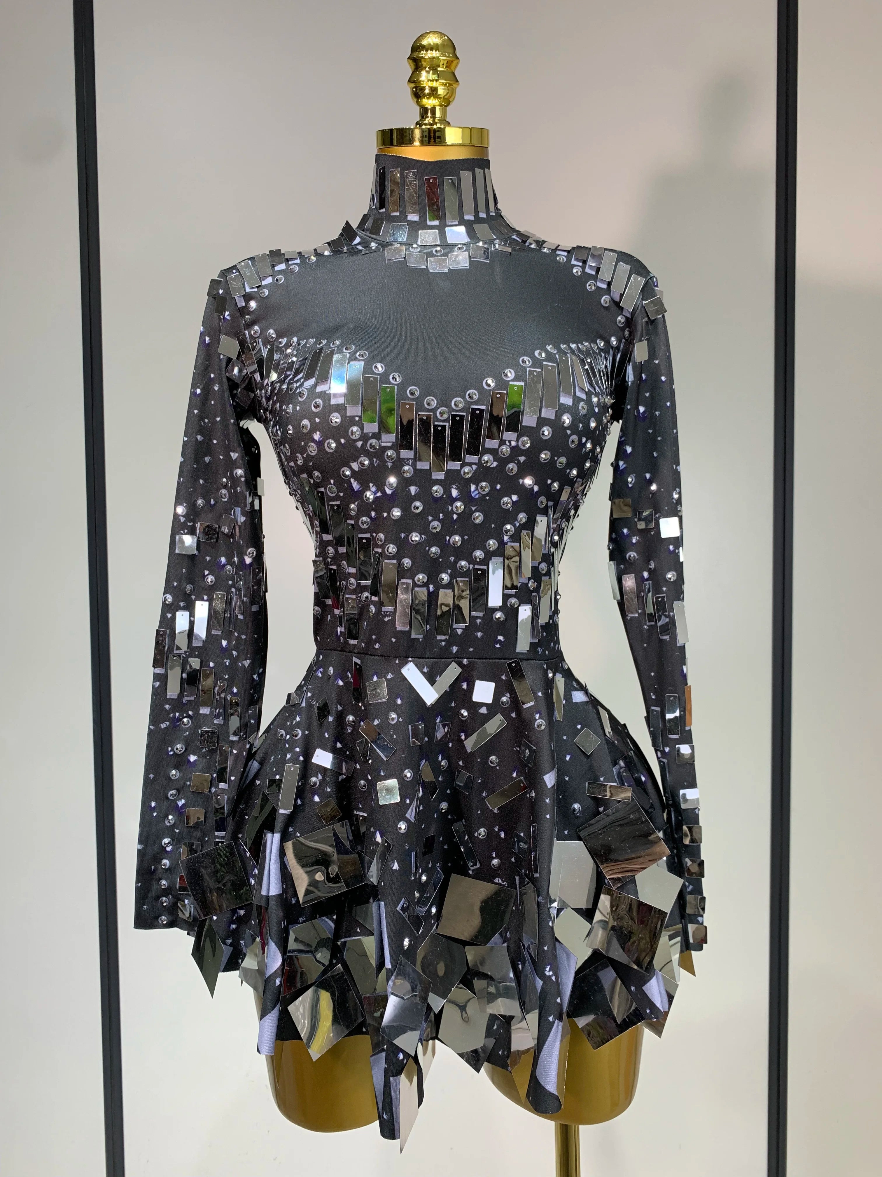 Women 2025 Sexy Elastic A-Line Dress Birthday Performance Costume Sparkly Sequin Nightclub Evening Party Hotwife Stage Outfit