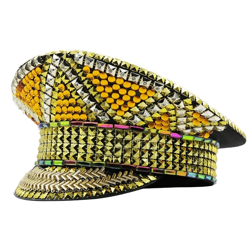 Rhinestones Bridal Hat for Wedding Glittering Fedora Sequin Hat Novelty-Party Hat Holiday Captain Hat for Bridal Shower 56 60cm 9