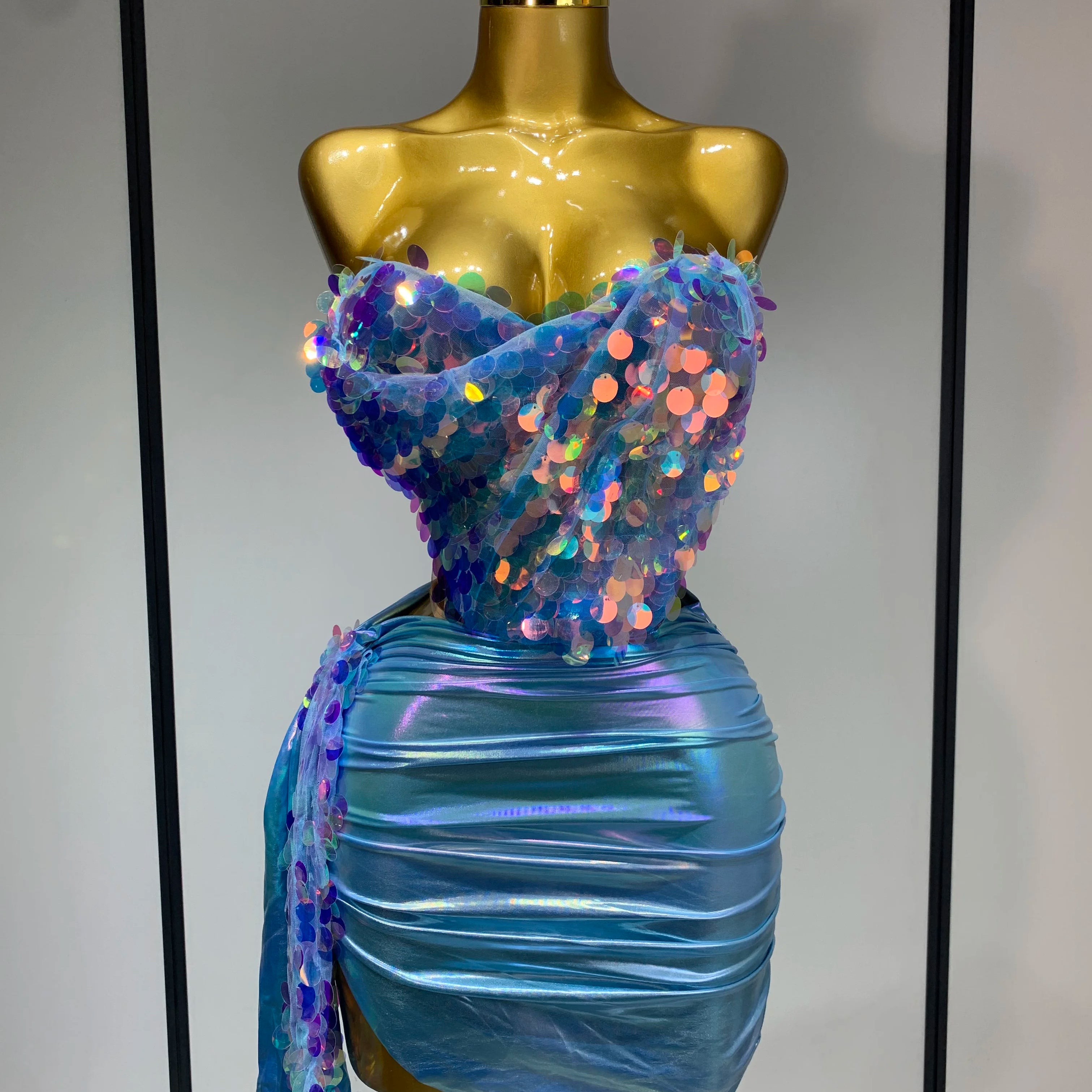 Sparkly Sequin Two Piece Set Sexy Strapless Backless Women's Outfit Evening Party Nightclub Stage Performance Dance Costume