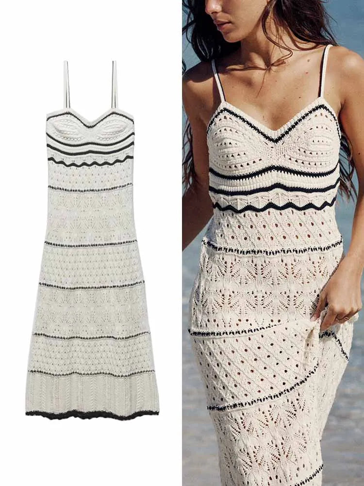 TRAF Women's Beach Wind Slim Sling Long Dress New Fashion Street Shoot Sleeveless Sexy Midi Long Dress Elegant Women's Fashion