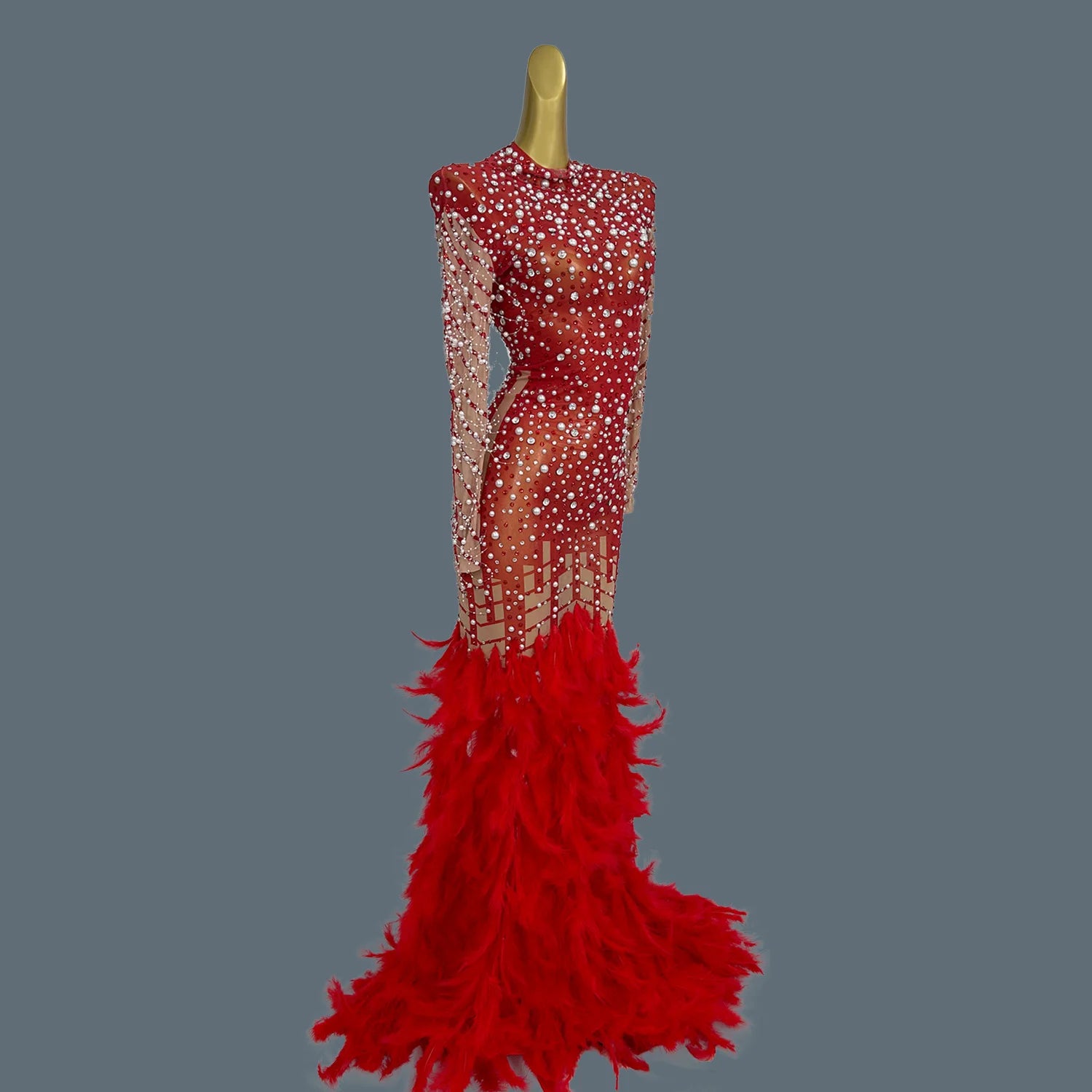 Shine Rhinestone Pearls Full Evening Dress for Women Party Drag Queen Club Birthday Special Sexy Dress Cocktail Prom Liantiyumao