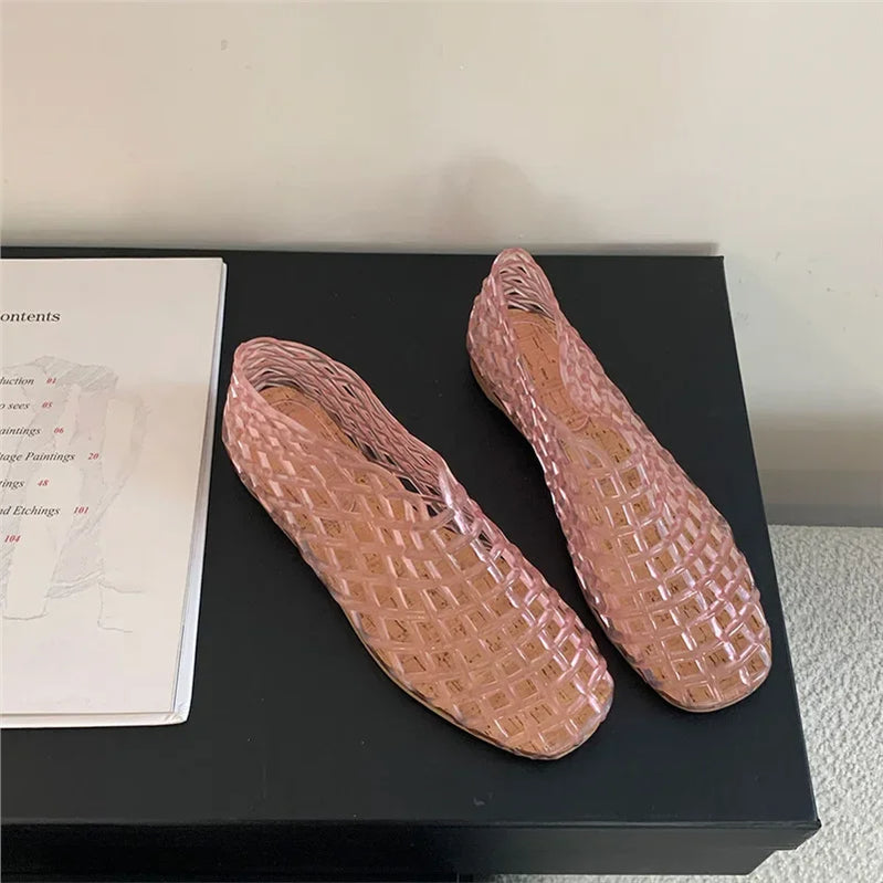 Summer Jellies Shoes Women Fashion Transparent Mesh Hollow Out Beach Shoes Ladies Flat Sandals Colourful Round Toe Jelly Sandals
