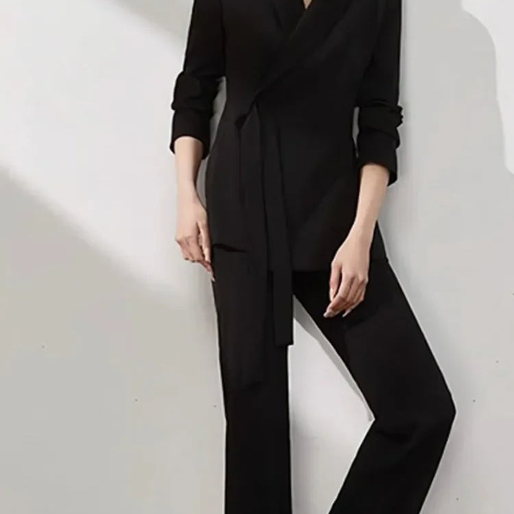 Office Lady Solid Women Suits 2 Pieces Chic Long Sleeve Blazer High Waist Straight Pants Vintage Sets Female Fashion Clothes