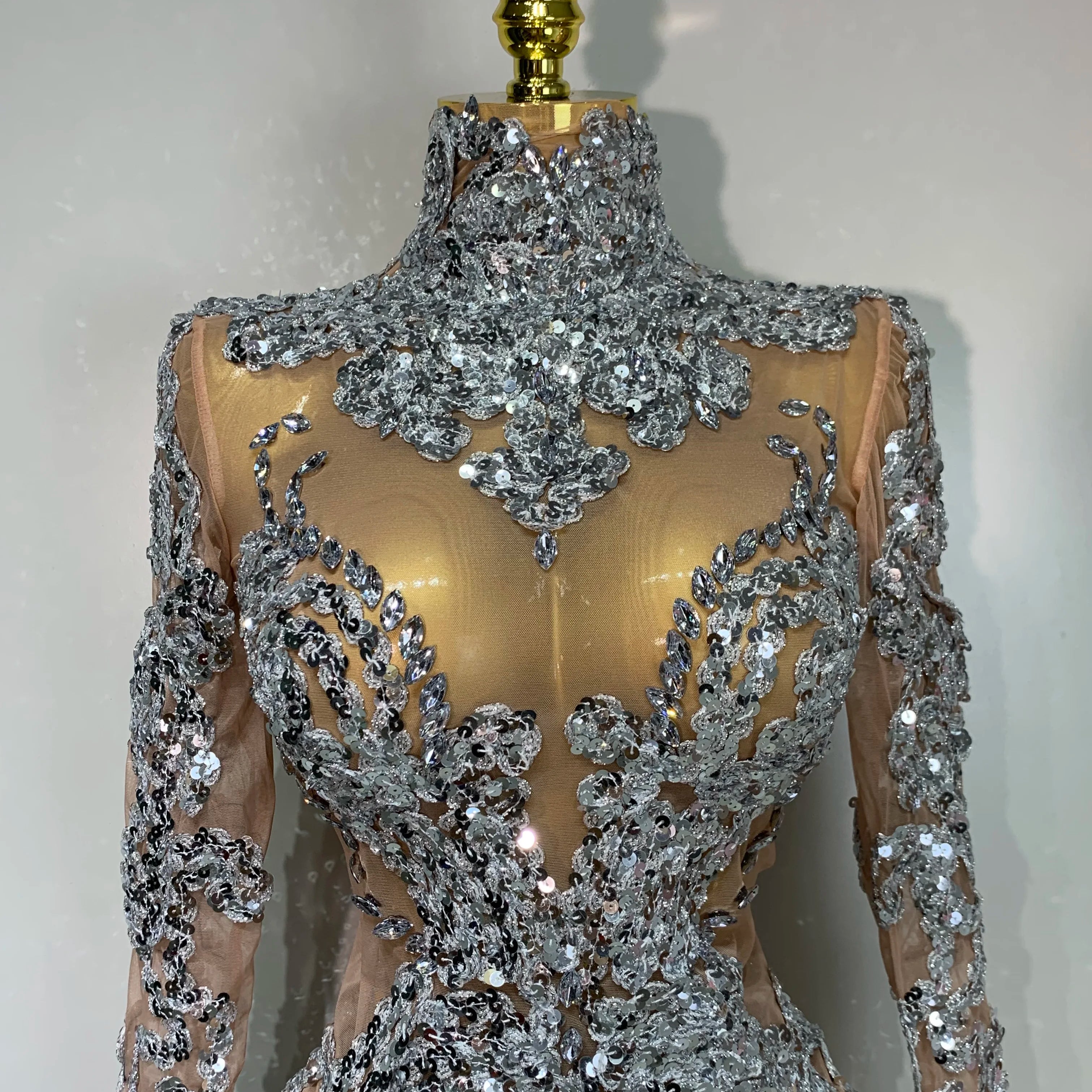 Sparkly Silver Gold Sequins Short Dress Sexy High Slit Women Nightclub Evening Party Dress Birthday Singer Stage Show Outfit