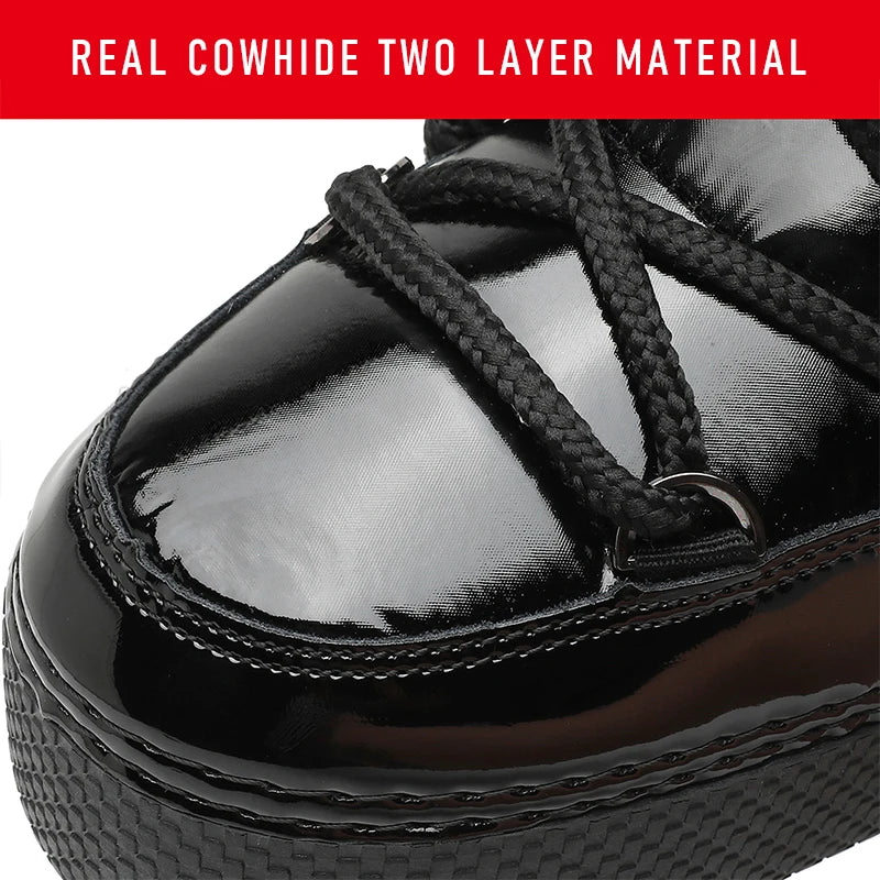 Leather Winter Boots Women Shoes Waterproof Moon Snow Boots Platform Anti-Slip Thick Plush Super Warm Ankle Boot Female