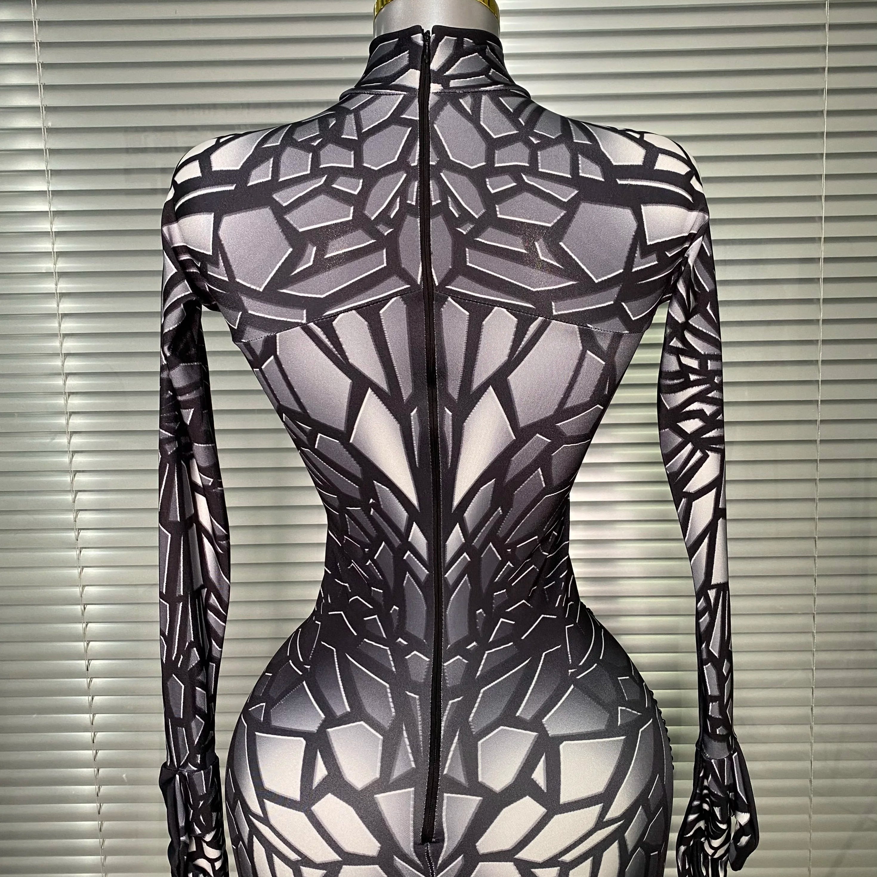 Women Sexy Black Y2K Crystal Jumpsuit Celebrity Designer Stretchy Mesh Singer Dancer Stage Night Club Rompers