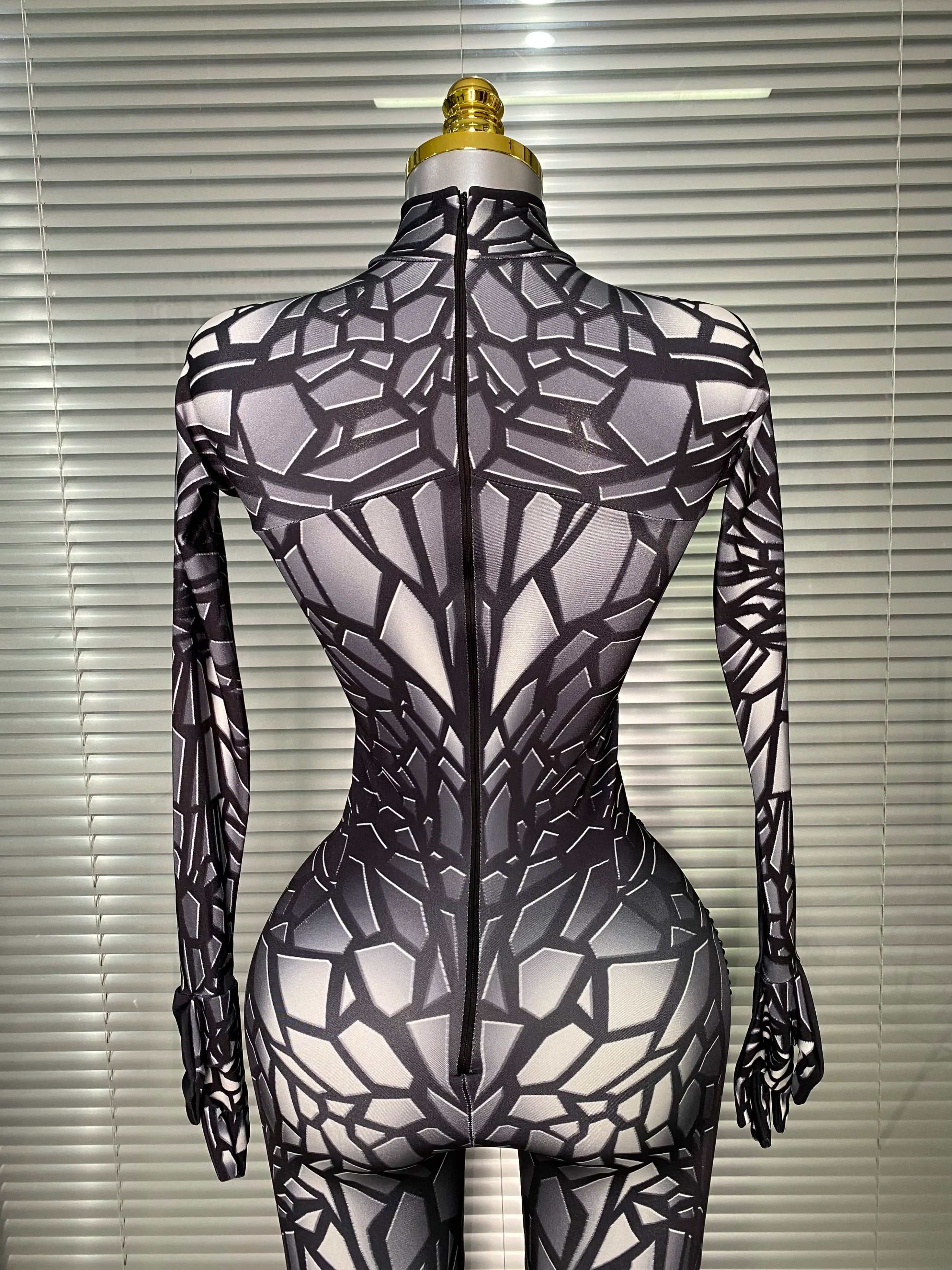 Women Sexy Black Y2K Crystal Jumpsuit Celebrity Designer Stretchy Mesh Singer Dancer Stage Night Club Rompers