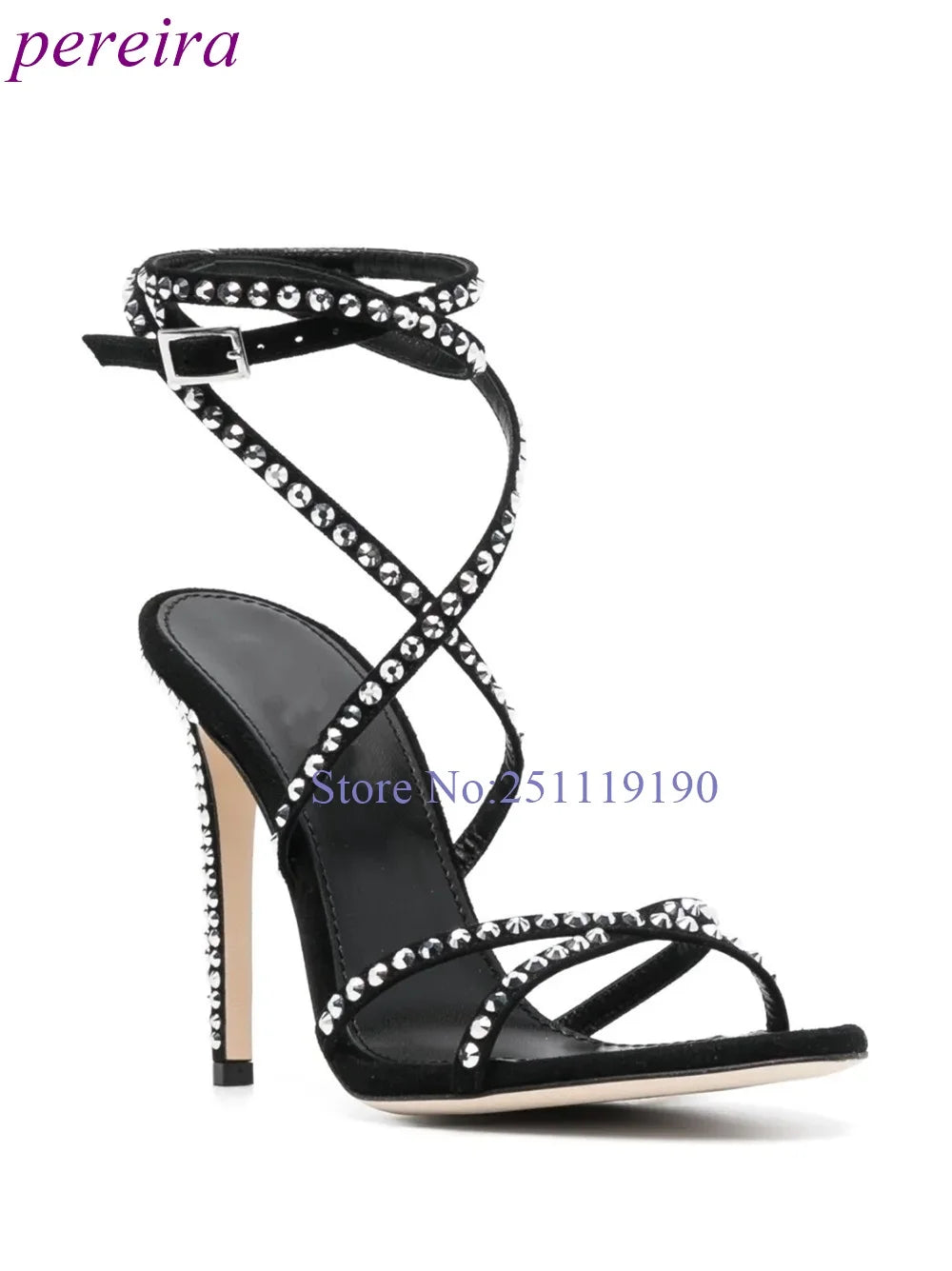 Brown Crystal Heeled Sandals Cross Strap Black High Heels Women Elegant Luxury Designer Shoes Summer 2025 Buckle Strap Sandalias
