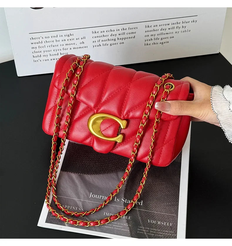 Chain Crossbody Bag New Personality Leisure All Match Diamond Check Embroidery Line Shoulder Bag Fashion Armpit Small Square Bag