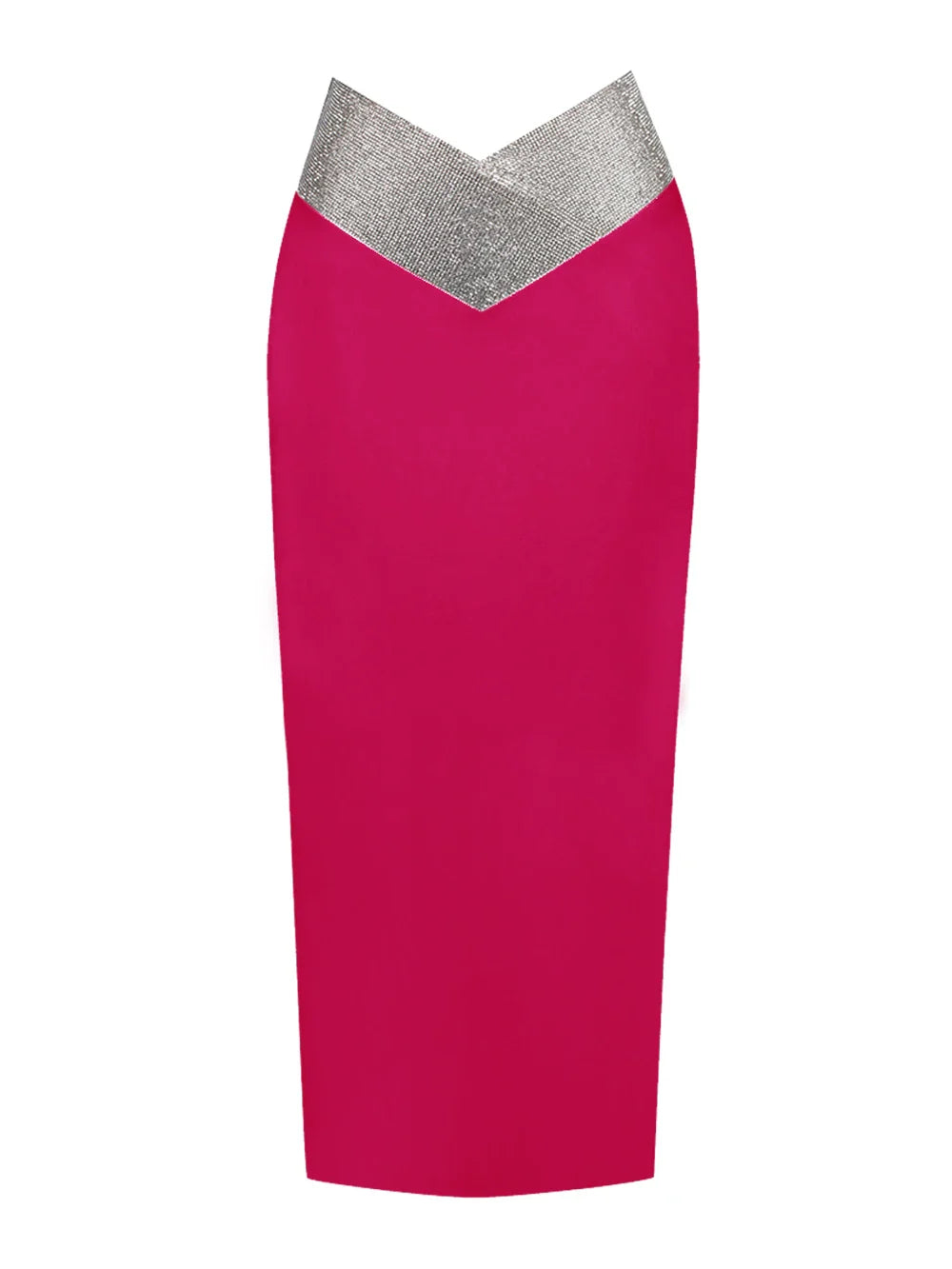 Saia midi bandagem justa branca e preta com cristais e diamantes, saia lápis de cintura alta para festa e boate, 77 cm