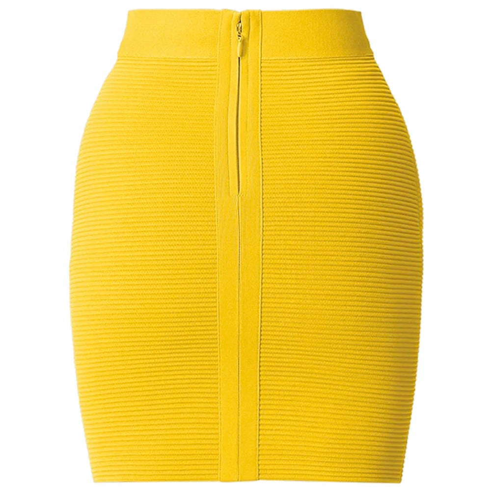 Yellow Color Women Sexy Bodycon Mini Skirt Rayon Bandage Fashion Nightclub Party Wear Celebrate Skirts High