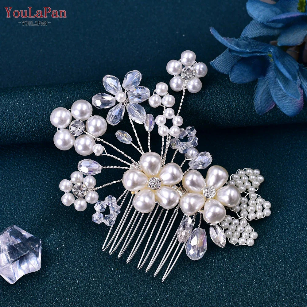 YouLaPan HP135 Pearl Woman Hair Comb Bridal Tiara Headdress Wedding Accessories Jewelry Bride Hair Clip Bridesmaid Headpiece HP37