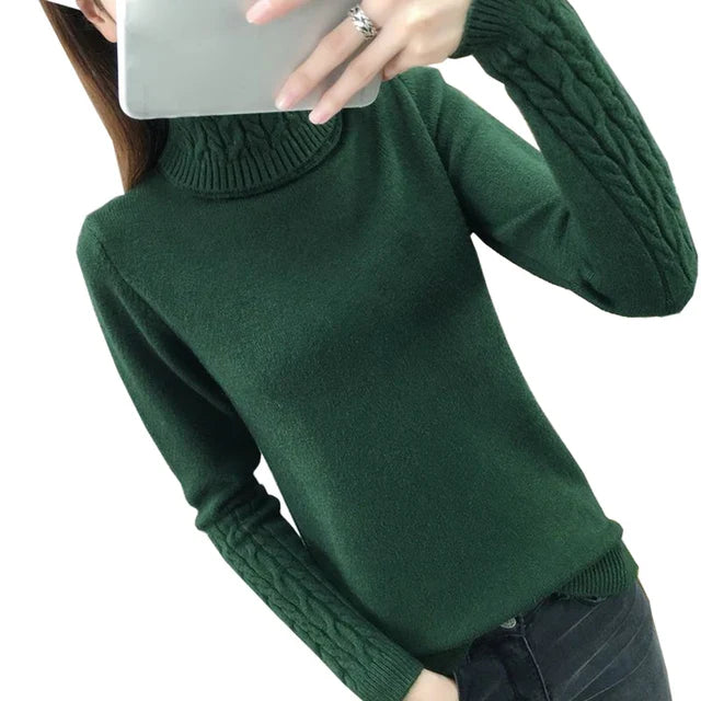Women Sweater Turtleneck Pullovers Autumn Winter Sweaters New 2023 Long Sleeves Thick Warm Female Sweater Khaki green