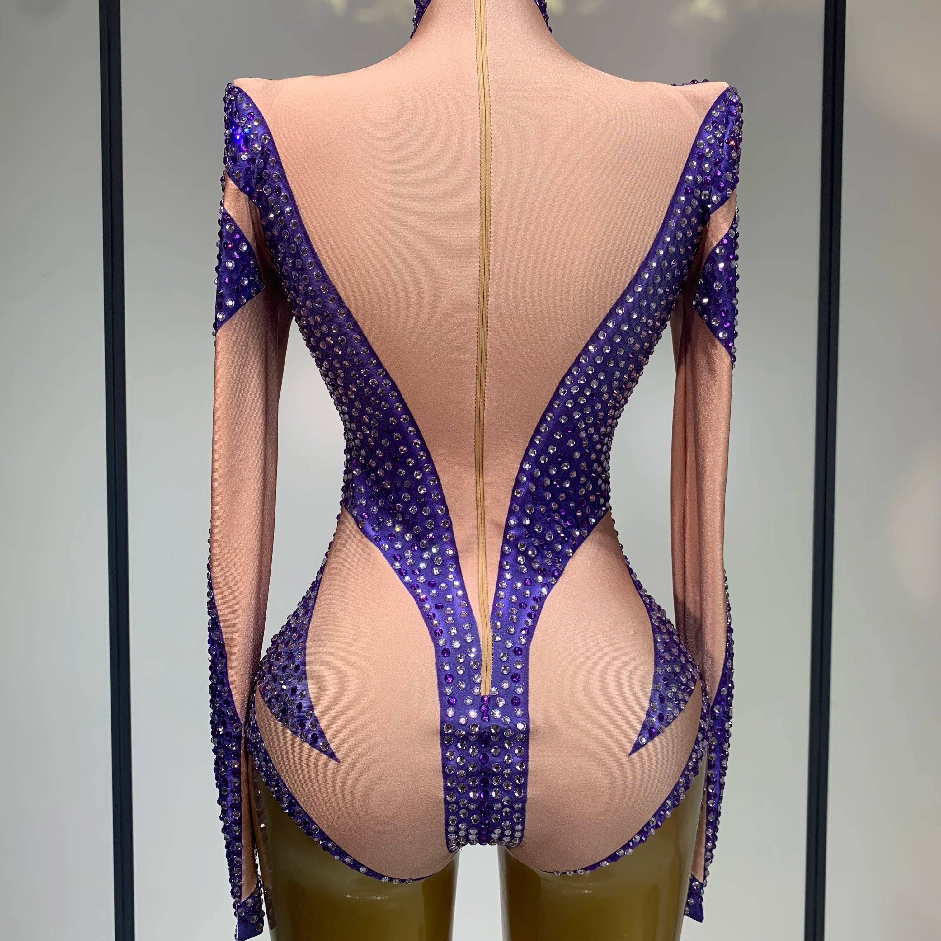 High Quality Luxury Rhinestone Elastic Long Sleeved Bodysuit 2025 Club Singer Dancer Stage Performa Costume Evening Party Outfit