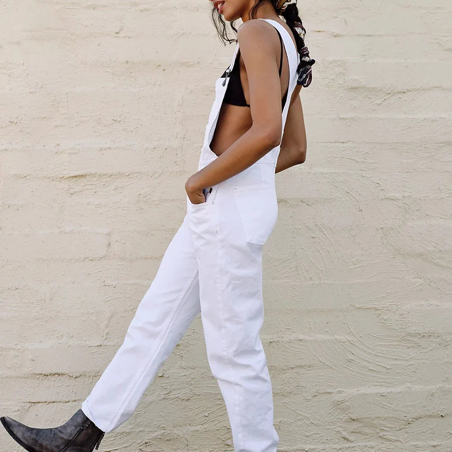 Women Vintage Retro Denim Long Jumpsuit Casual Spaghetti Strap Straight Romper Suspender Pants Summer Baggy Bib Loose Overalls