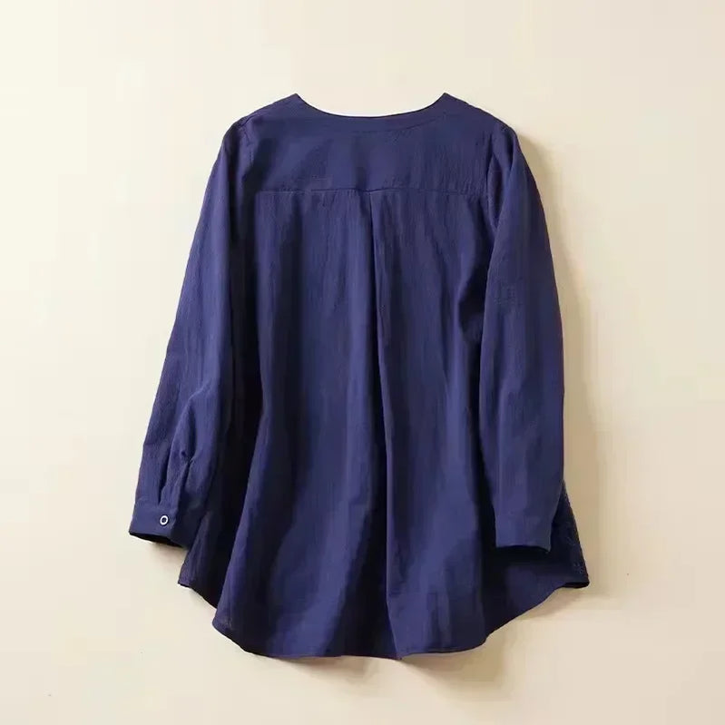 Blusa feminina de renda e manga comprida, gola V, bordada, plus size, S-5XL, elegante, verão, outono, 2024
