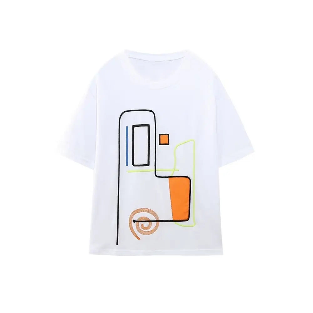 Women Fashion Contrast Color Girls Print Casual T Shirt Female Basic O Neck Short Sleeve Chic Leisure Tops T3069 FH T3069 KA