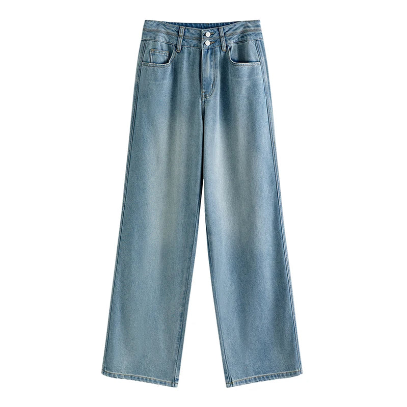 Retro Vintage High Waisted Wide Leg Jeans For Women's Summer Ice Oxygen Bar Cool Straight Leg Pants For Women Casual SKY BLUE