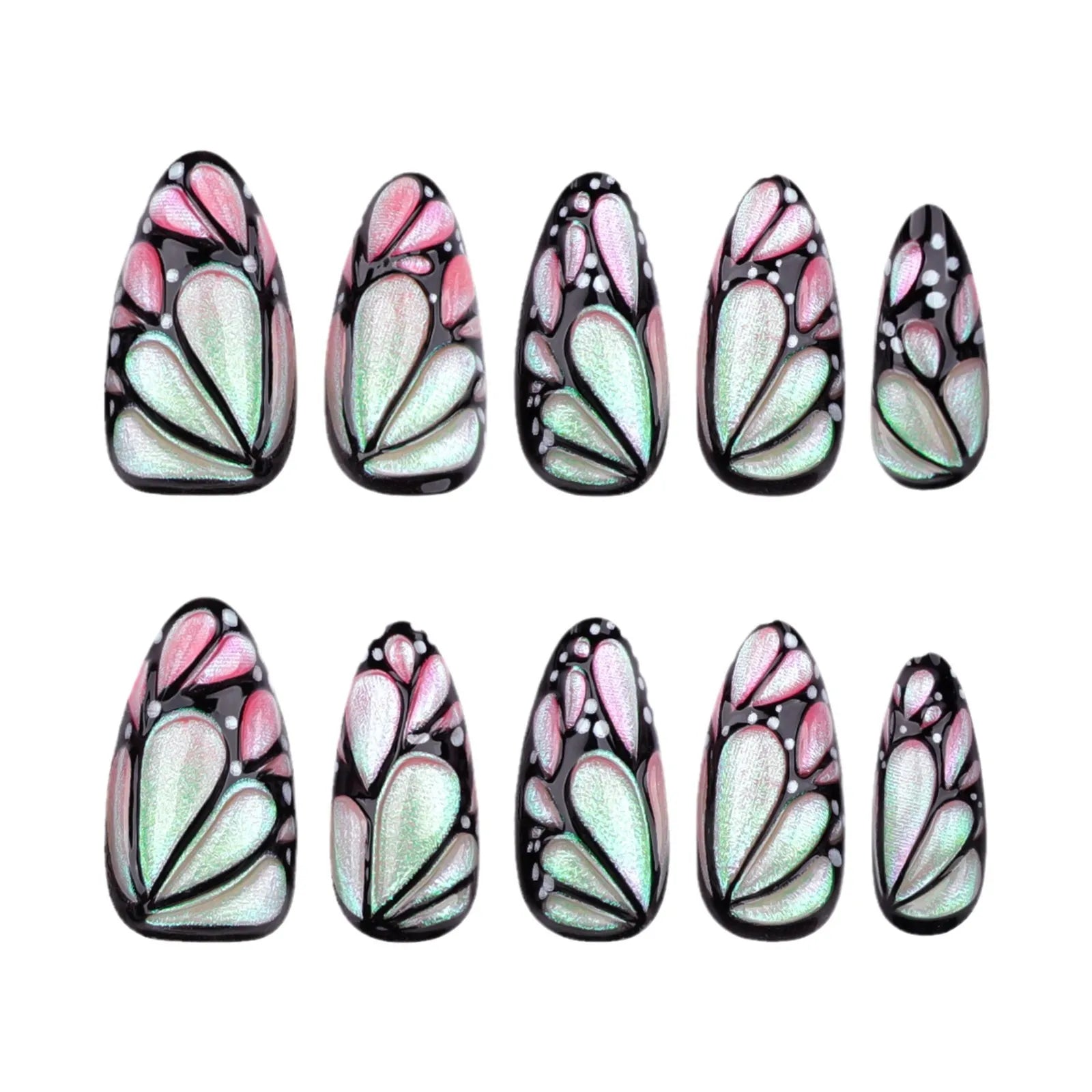 24pcs/Sets Color Pearl Powder Butterfly Press on Nails Short Almond Fake Nails Detachabe Tips Simple Wearable False Nail Set