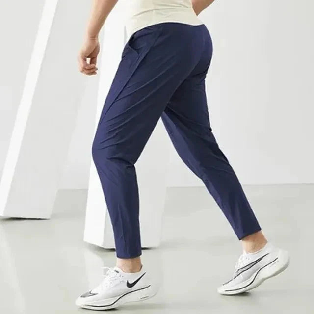 Running Pants Men Sportswear Elastic Jogging Sweatpants Gym Fitness Tight Trousers Quick Dry Thin Tracksuit Training Sport Pants Navy