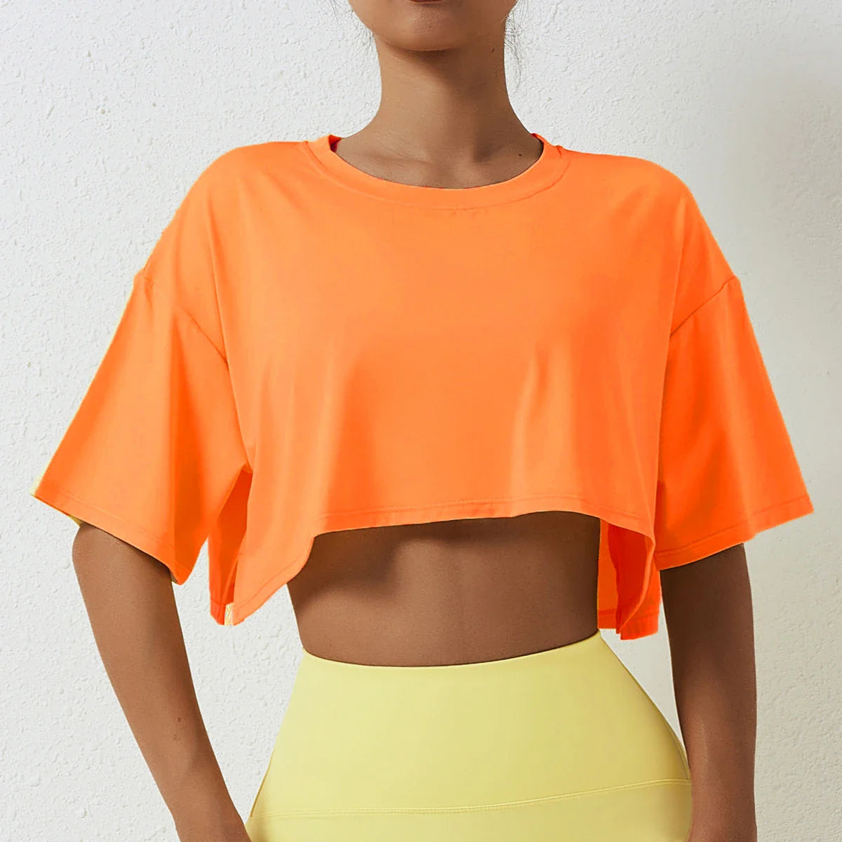 Cotton Women Short Sleeve Dance Running Clothes Yoga Fitness Crop Top Navel Baring New Sport T-shirt Loose Gym Workout Shirts Orange