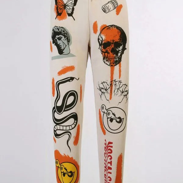 Women Sweatpants Joggers Y2K Harajuku Cartoon Skull Printed Streetwear Sweatpants Pants Casual High Waist Sweatpants 2022 Winter white
