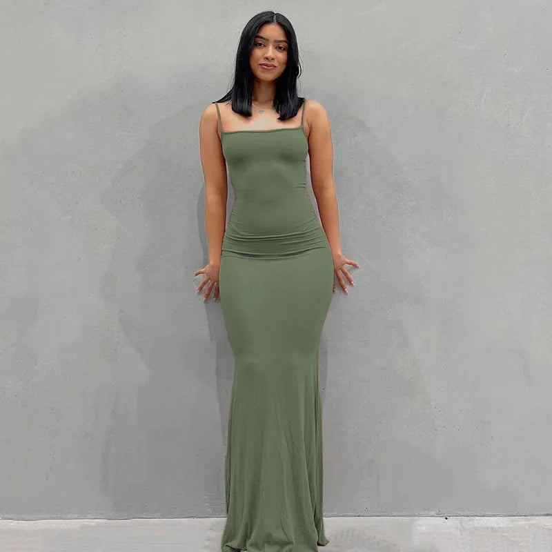 Satin Slip Sleeveless Backless Maxi Dress Women Y2K Summer Bodycon Elegant Sexy Outfits Ladies Birthday Party Club Sundress Green