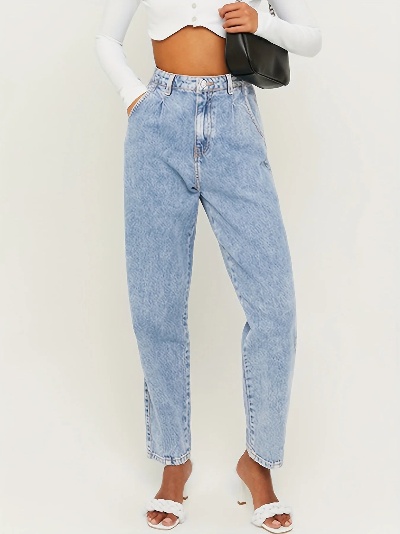 Women's Blue High Waist Straight Jeans