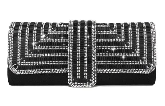 Women's Rhinestone Clutch Purses Evening Bags Sparkling Glitter Formal Party Wedding Cocktail Prom Bags with Chain (Small (longest side 20-30cm)) Black